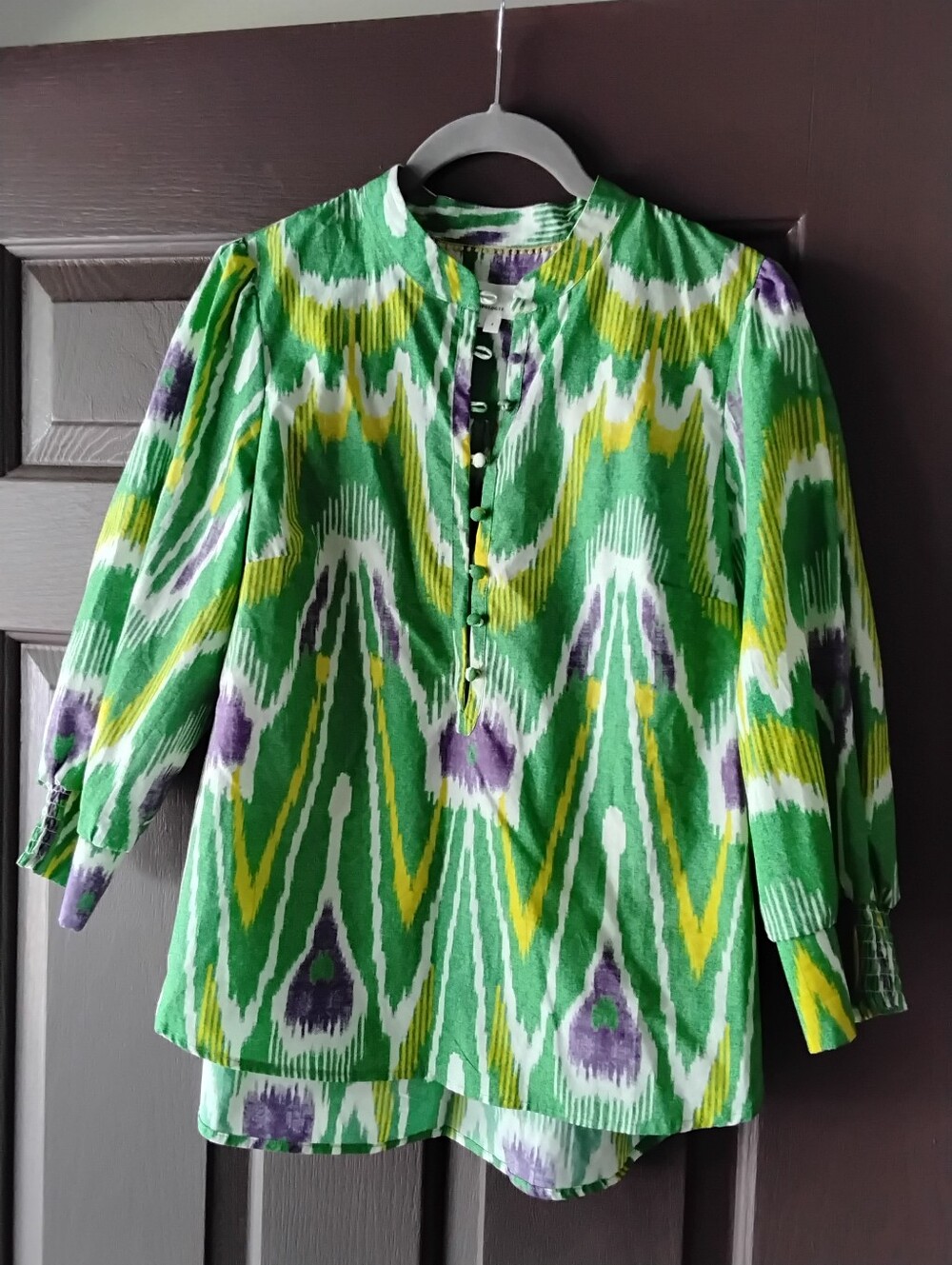 Anthropologie Green Patterned Tie-Front Women’s Blouse Small